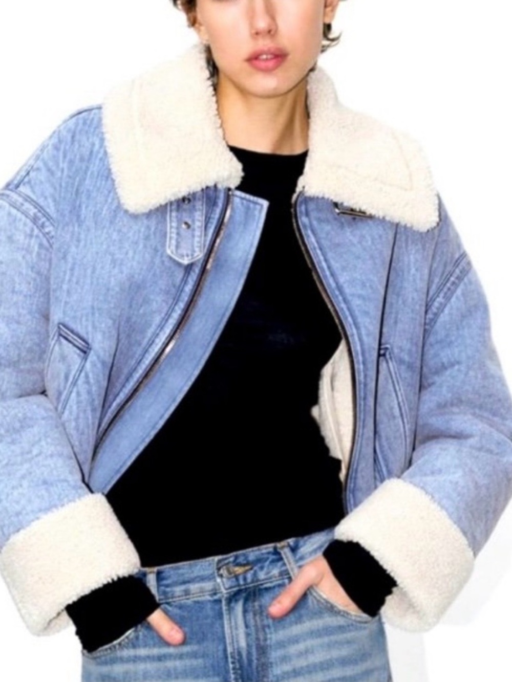 Zara sherling biker jacket women’s - Picture 1 of 12